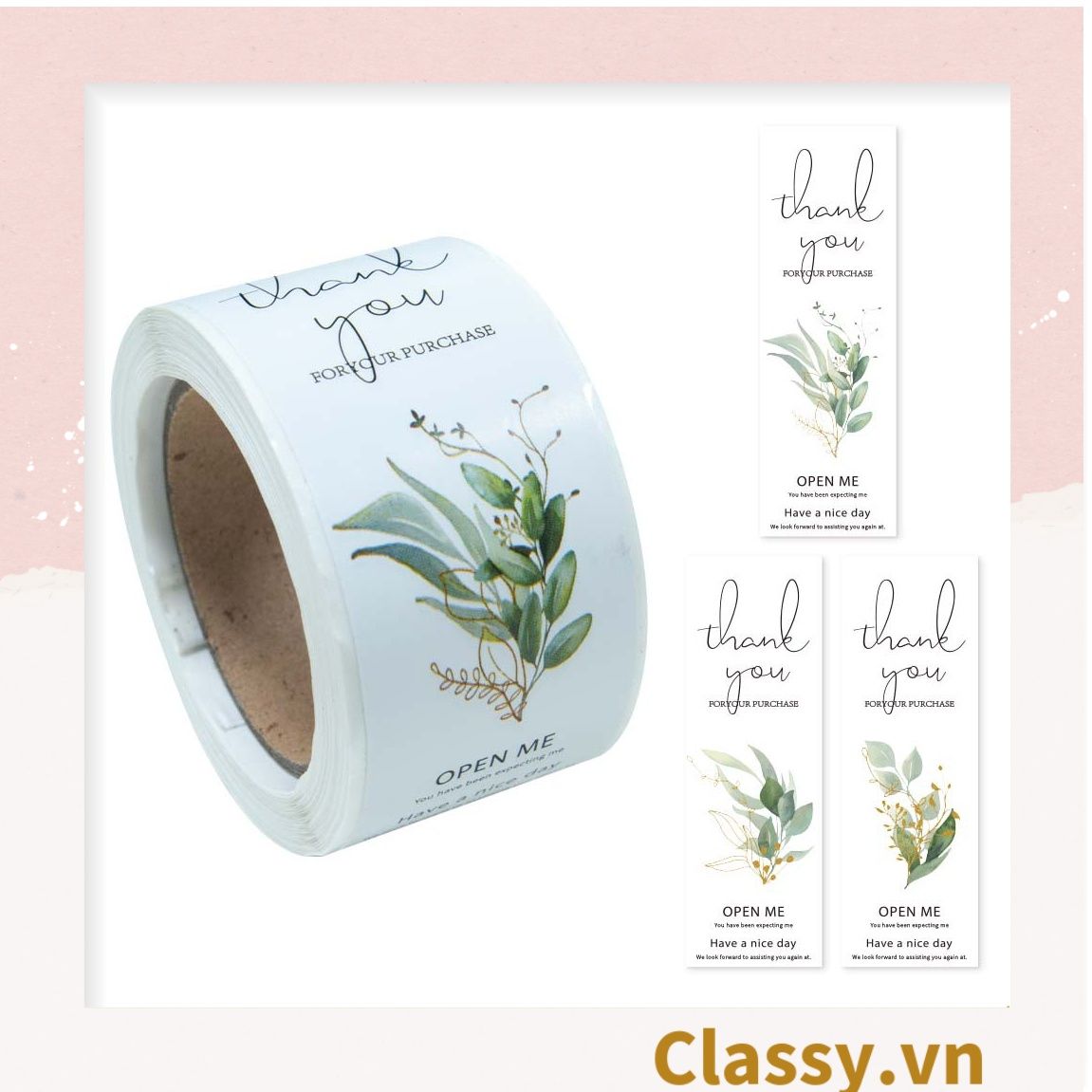 50 Nhãn dán hộp sticker 3*9cm giấy C bóng họa tiết vintage dùng để trang trí, niêm phong Q1704