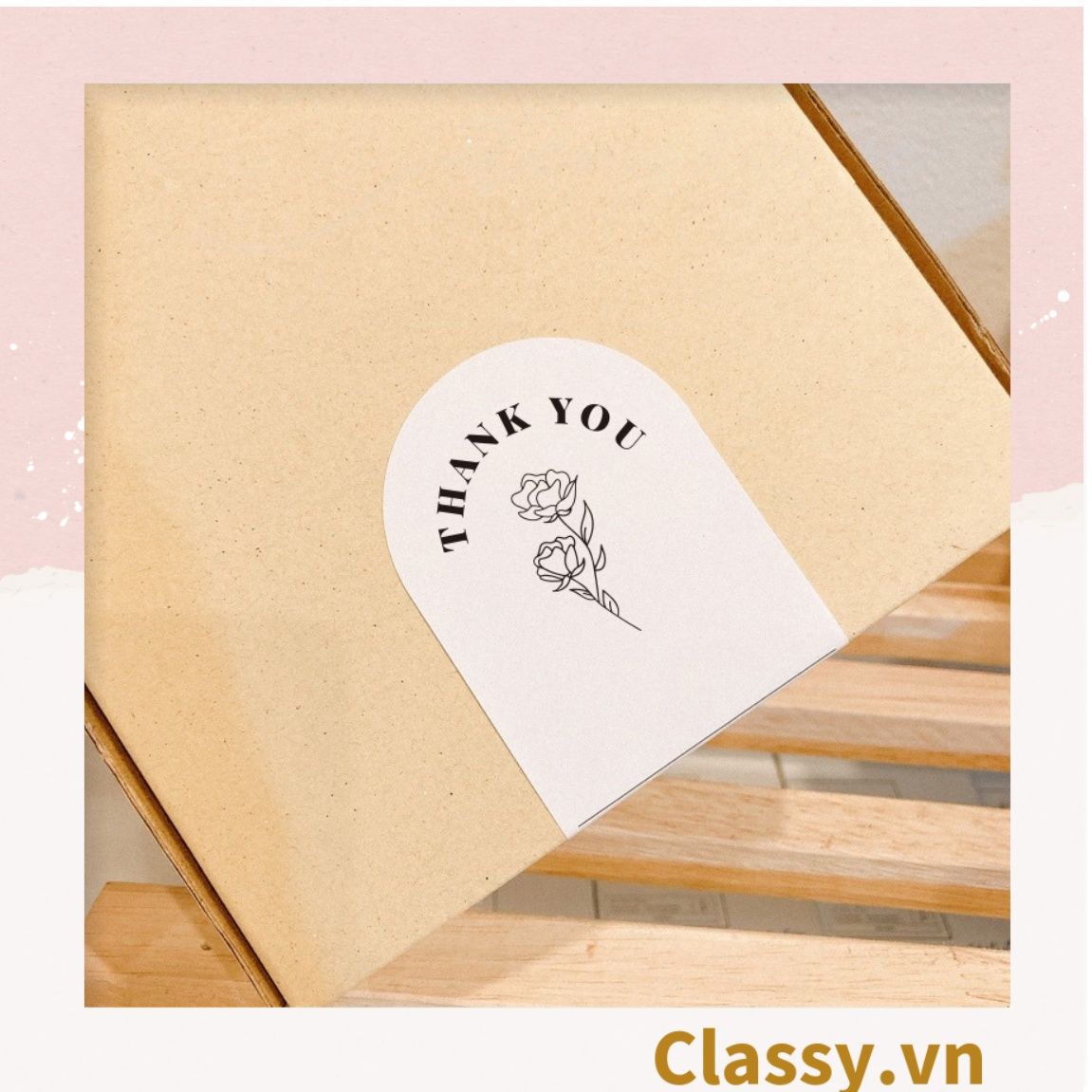  50 Nhãn dán hộp sticker 6*13cm giấy C bóng họa tiết vintage dùng để trang trí, niêm phong Q1705 