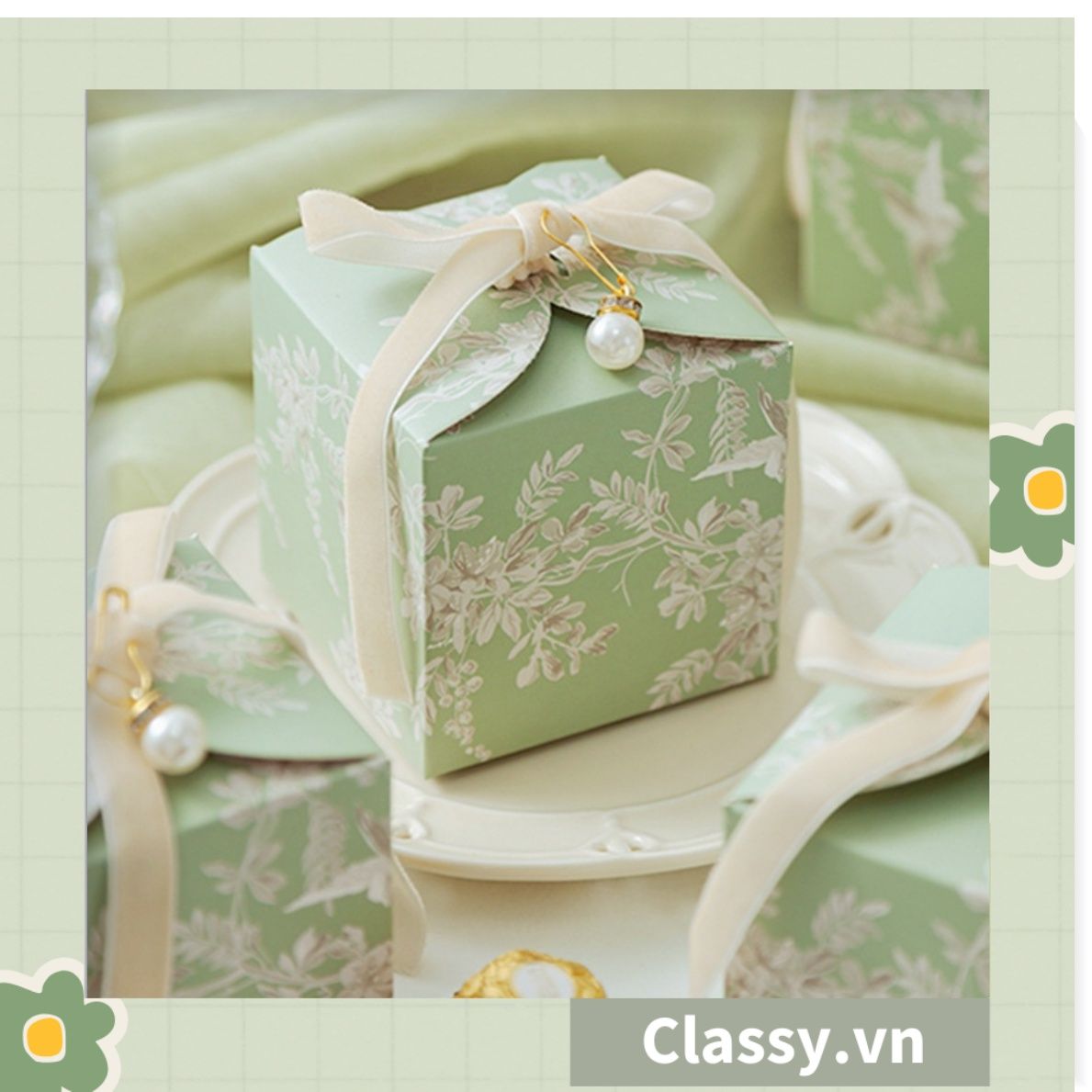 Hộp quà tặng tự gấp đính kèm ruy băng, đựng kẹo cưới, quà cảm ơn, màu đỏ thanh lịch Q1709