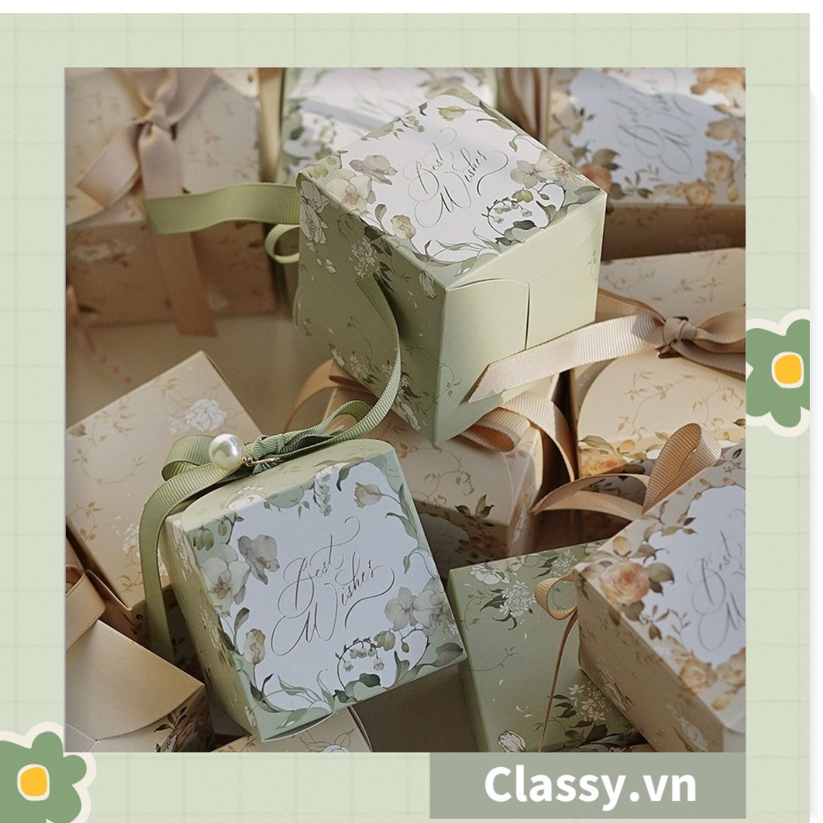 Hộp quà tặng tự gấp đính kèm ruy băng, đựng kẹo cưới, quà cảm ơn, màu đỏ thanh lịch Q1709