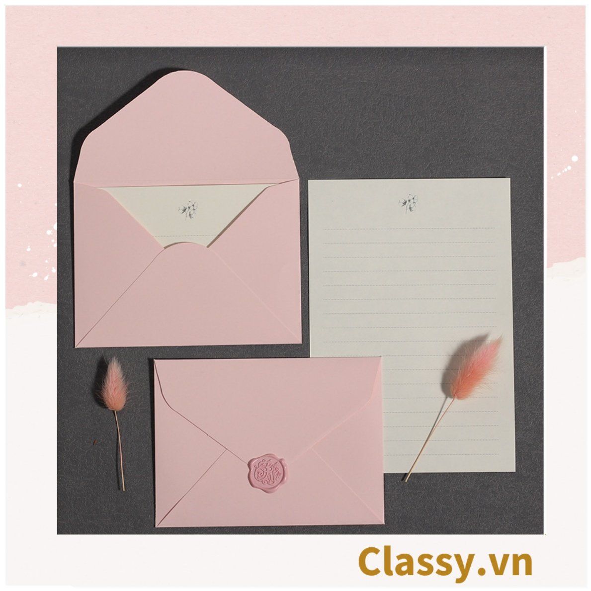 Phong bì kèm nhãn dán Niêm Phong 16*11.7cm màu hồng dùng đựng thiệp chúc mừng, Thiệp Mời Đám Cưới Đính Hôn Lãng Mạn Q1741