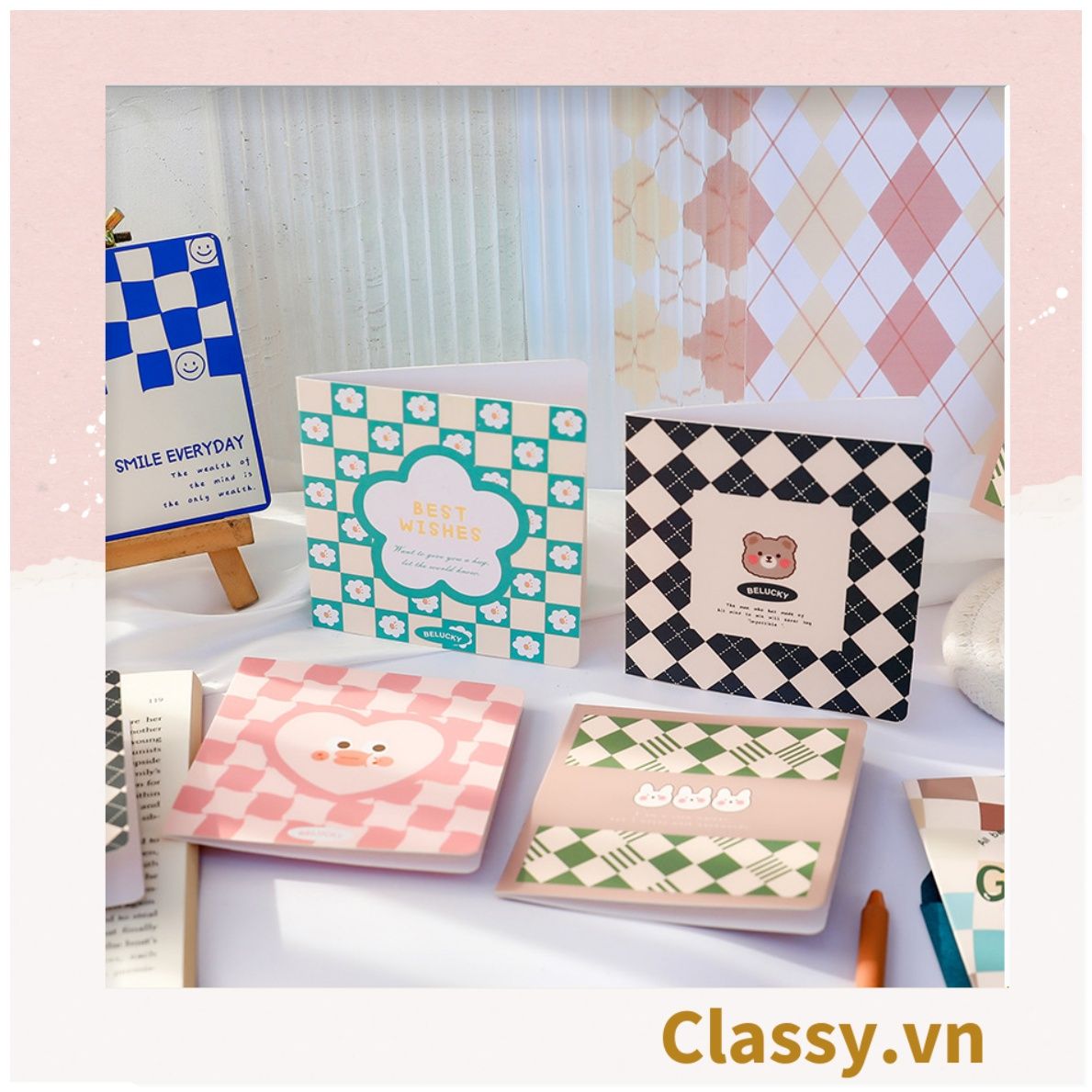Thiệp cute chúc mừng 8-3, 20-11, Sinh Nhật, Lễ, Cảm Ơn , Tình Yêu in nhiều hình, kích thước 9.3 X 9.3 Q1742