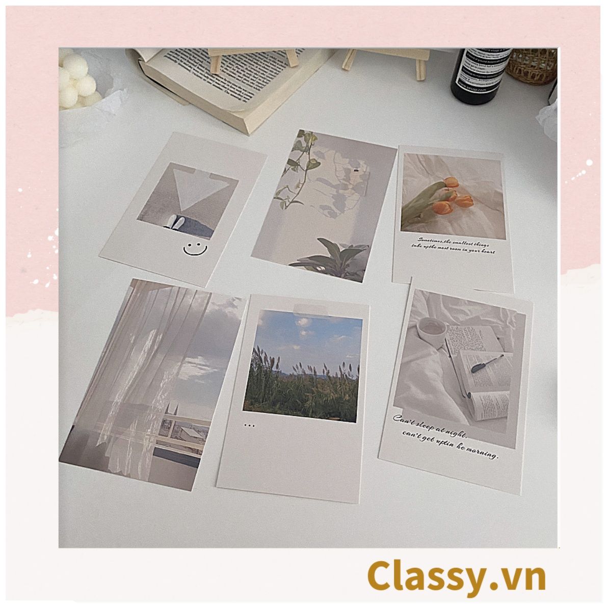  Set nhiều Thẻ ảnh, postcard Classy làm từ bìa cứng phong cách  trang trí nhật ký/sách ảnh, dán tường, làm tranh Q1746 