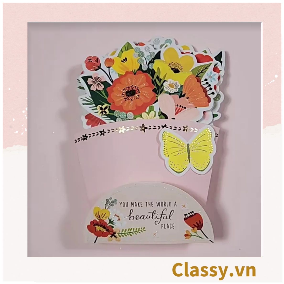 Bó Hoa Chúc Mừng Sinh Nhật, ngày lễ Bằng Giấy Cứng Cáp handmade 3D ba chiều thiệp chúc mừng Q1760