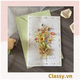  Thiệp kèm phong bì size lớn 14 X 21CM Chúc Mừng Sinh Nhật, ngày lễ Bằng Giấy Cứng Cáp hoa khô handmade 3D ba chiều Q1767 