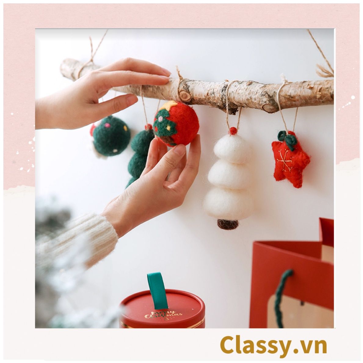 Phụ kiện treo trang trí cây thông giáng sinh nhiều hình xinh xắn bằng vải không dệt Q1772