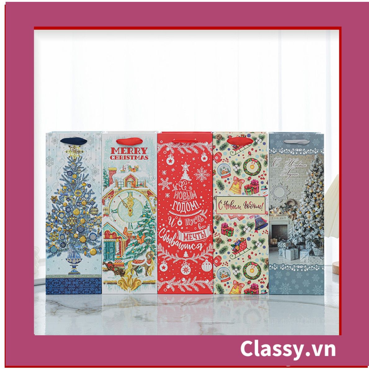 Classy Túi quà tặng, túi giấy quai xách đựng rượu vang các loại , bằng giấy đựng chai đơn hoặc đôi 750 ML Q1797