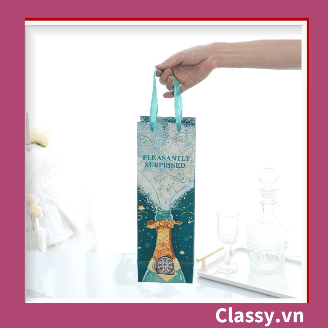 Classy Túi quà tặng, túi giấy quai xách đựng rượu vang các loại , bằng giấy đựng chai đơn hoặc đôi 750 ML Q1797