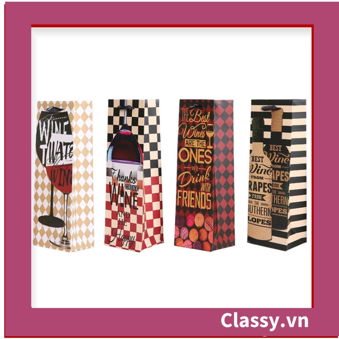 Classy Túi quà tặng, túi giấy quai xách đựng rượu vang các loại , bằng giấy đựng chai đơn hoặc đôi 750 ML Q1797
