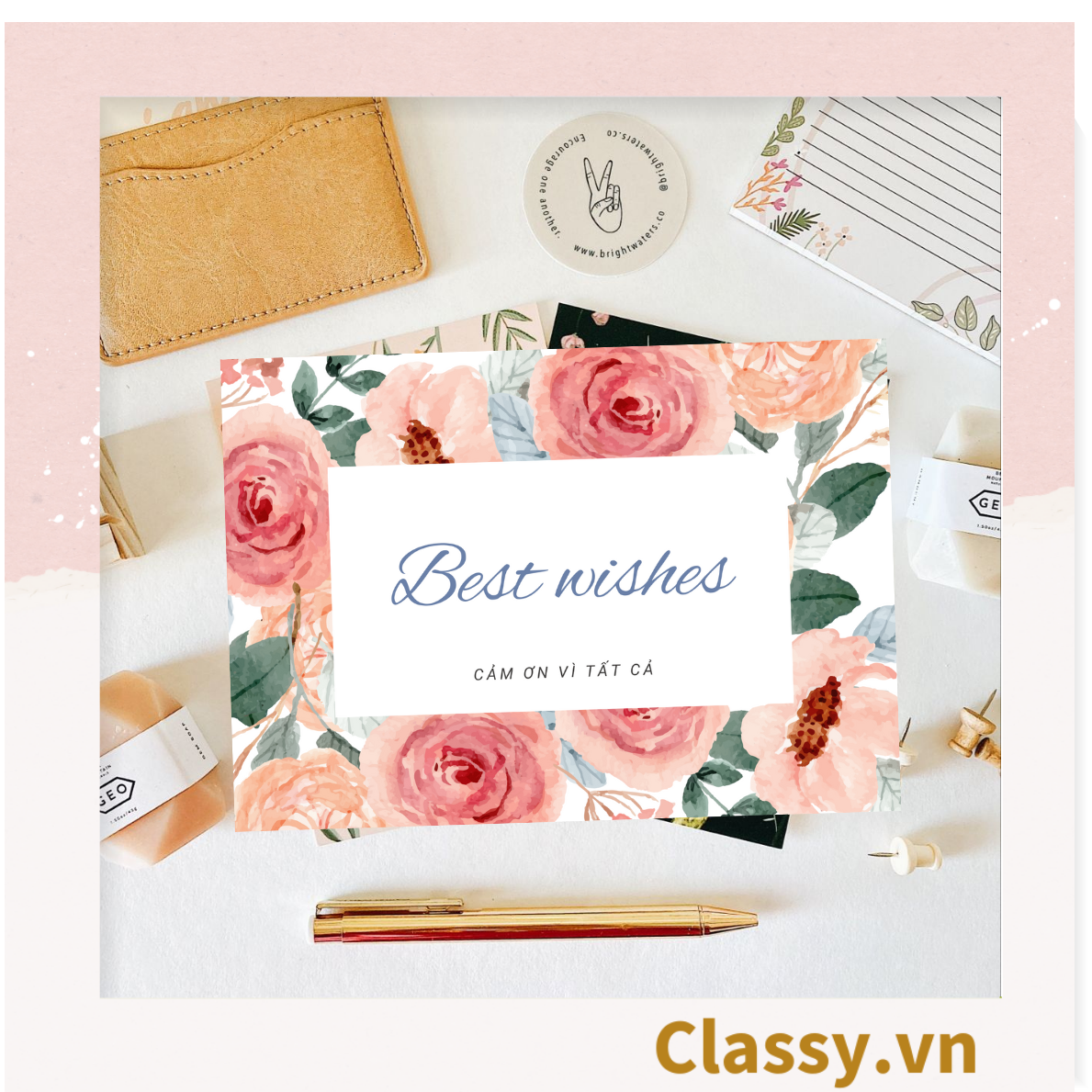 Thiệp Best Wishes kèm phong bì, Kích thước 115 X 82 MM Q1799 - Được in bởi Classy