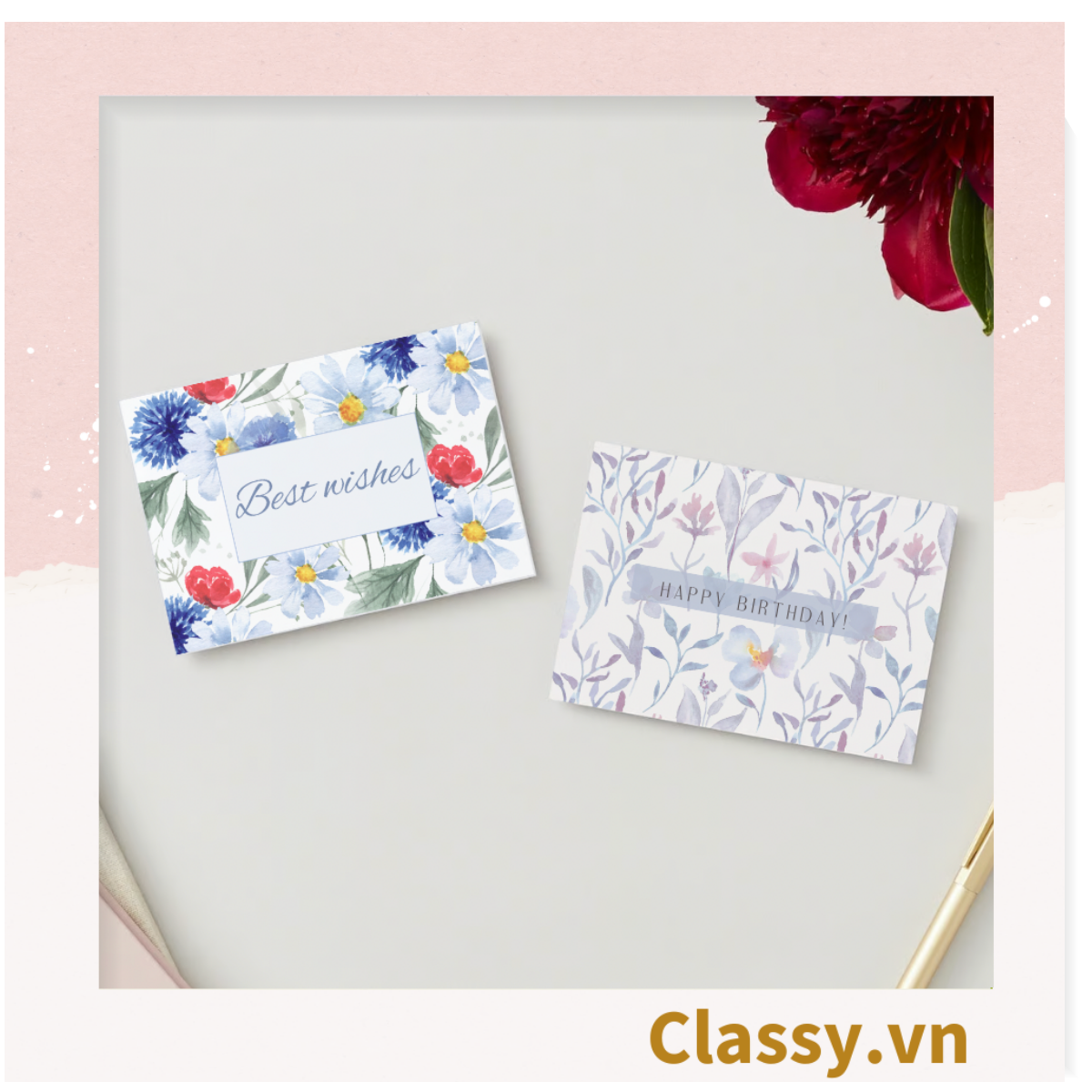 Thiệp Best Wishes kèm phong bì, Kích thước 115 X 82 MM Q1799 - Được in bởi Classy