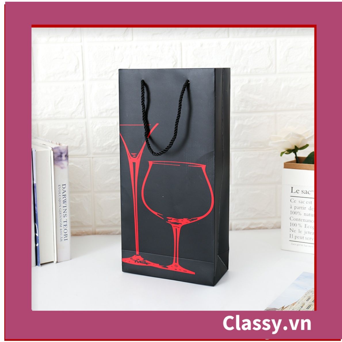 Classy Túi quà tặng, túi giấy quai xách đựng rượu vang các loại , bằng giấy đựng chai đơn hoặc đôi 750 ML Q1797