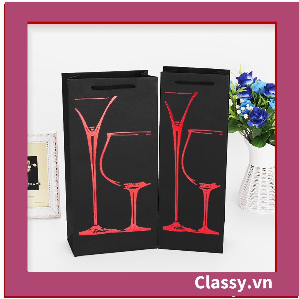 Classy Túi quà tặng, túi giấy quai xách đựng rượu vang các loại , bằng giấy đựng chai đơn hoặc đôi 750 ML Q1797