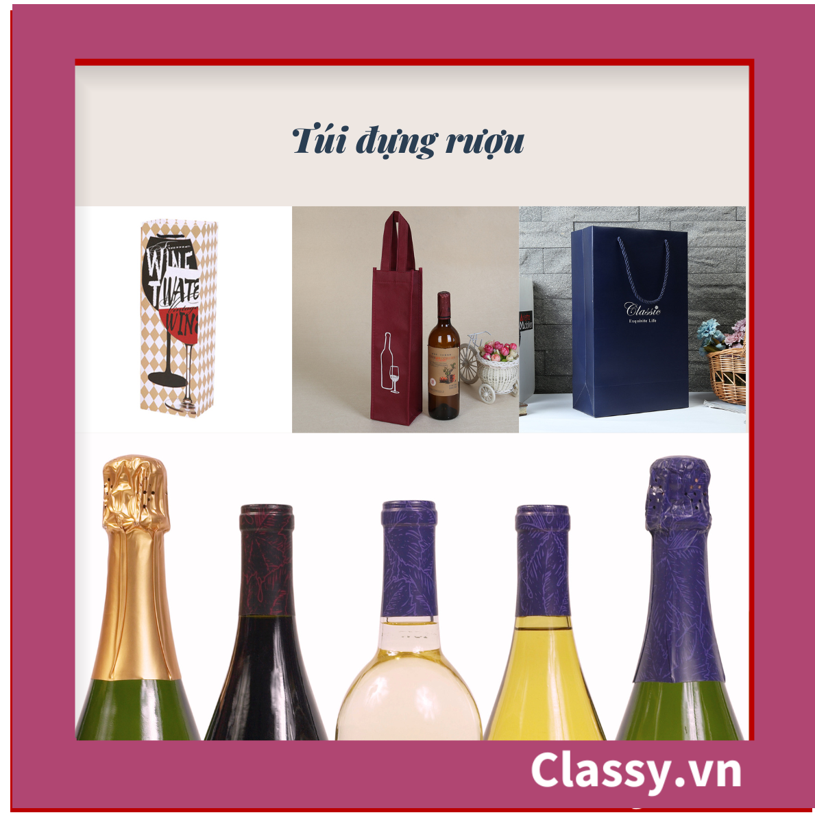 Classy Túi quà tặng, túi giấy quai xách đựng rượu vang các loại , bằng giấy đựng chai đơn hoặc đôi 750 ML Q1797