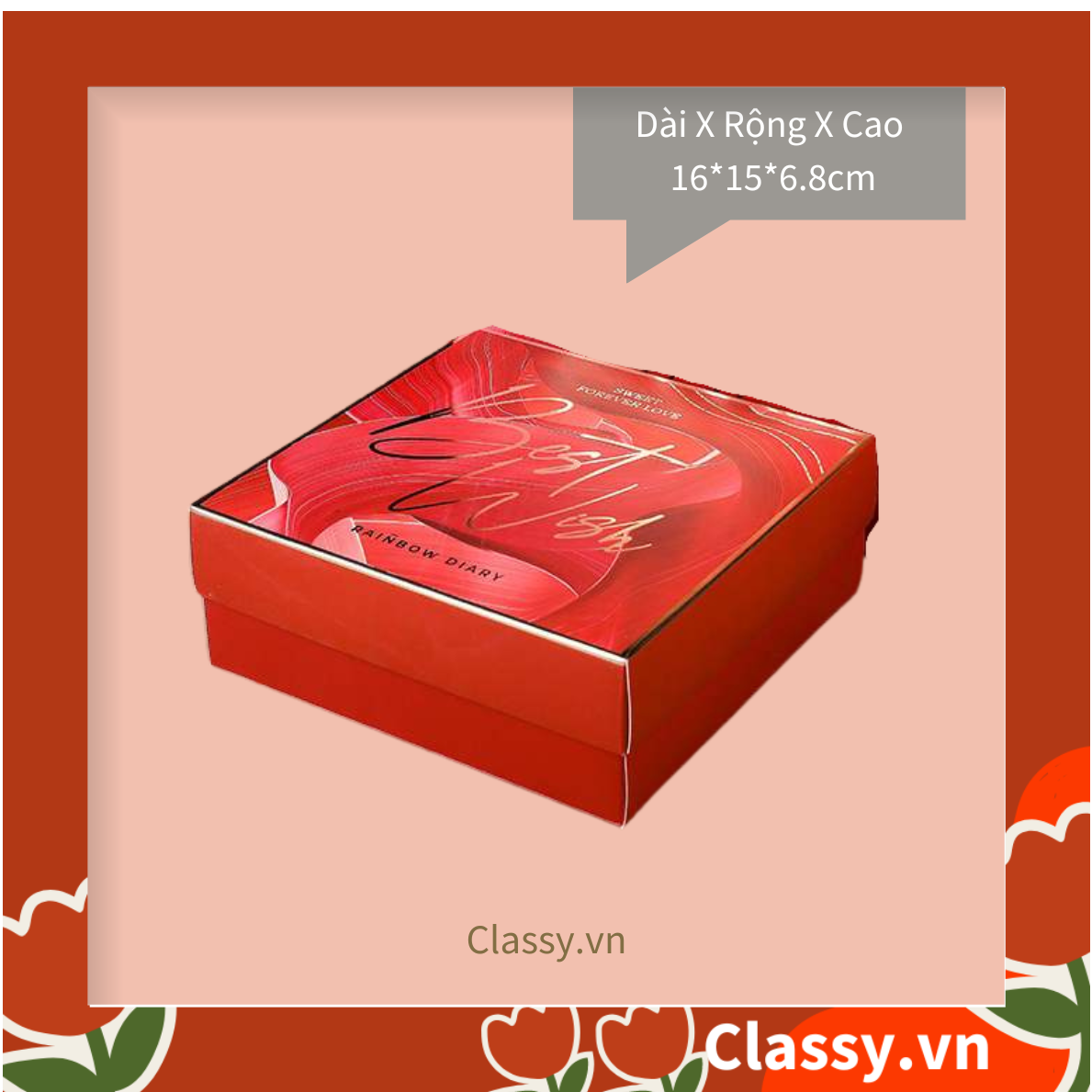 Bộ túi giấy +Hộp quà Màu đỏ Kích thước 16 * 15 * 6,5cm dùng làm quà tặng, in chữ Best Wishes (Có xé lẻ) Q215