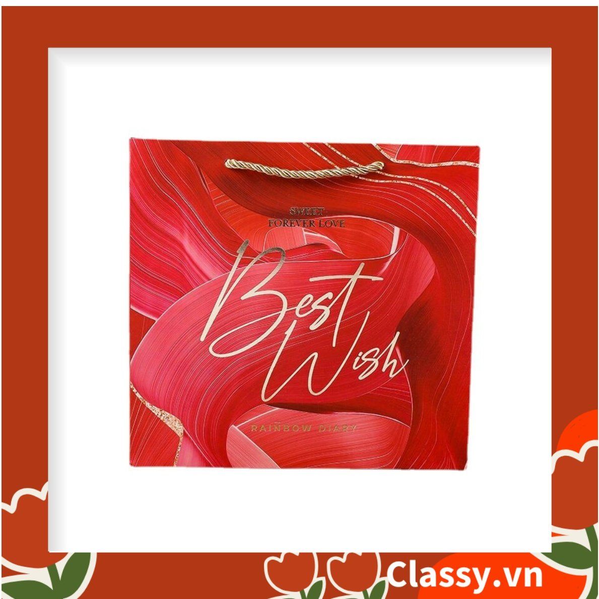 Bộ túi giấy +Hộp quà Màu đỏ Kích thước 16 * 15 * 6,5cm dùng làm quà tặng, in chữ Best Wishes (Có xé lẻ) Q215