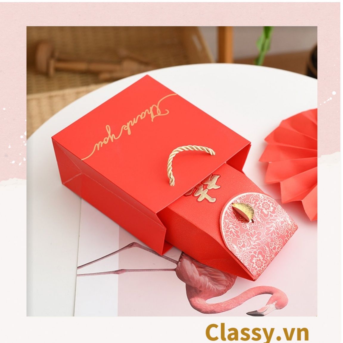 Túi giấy đựng quà tặng nhiều size đơn sắc kèm ruy băng, tối giản In chữ Thank you / Best with you sang trọng Q227