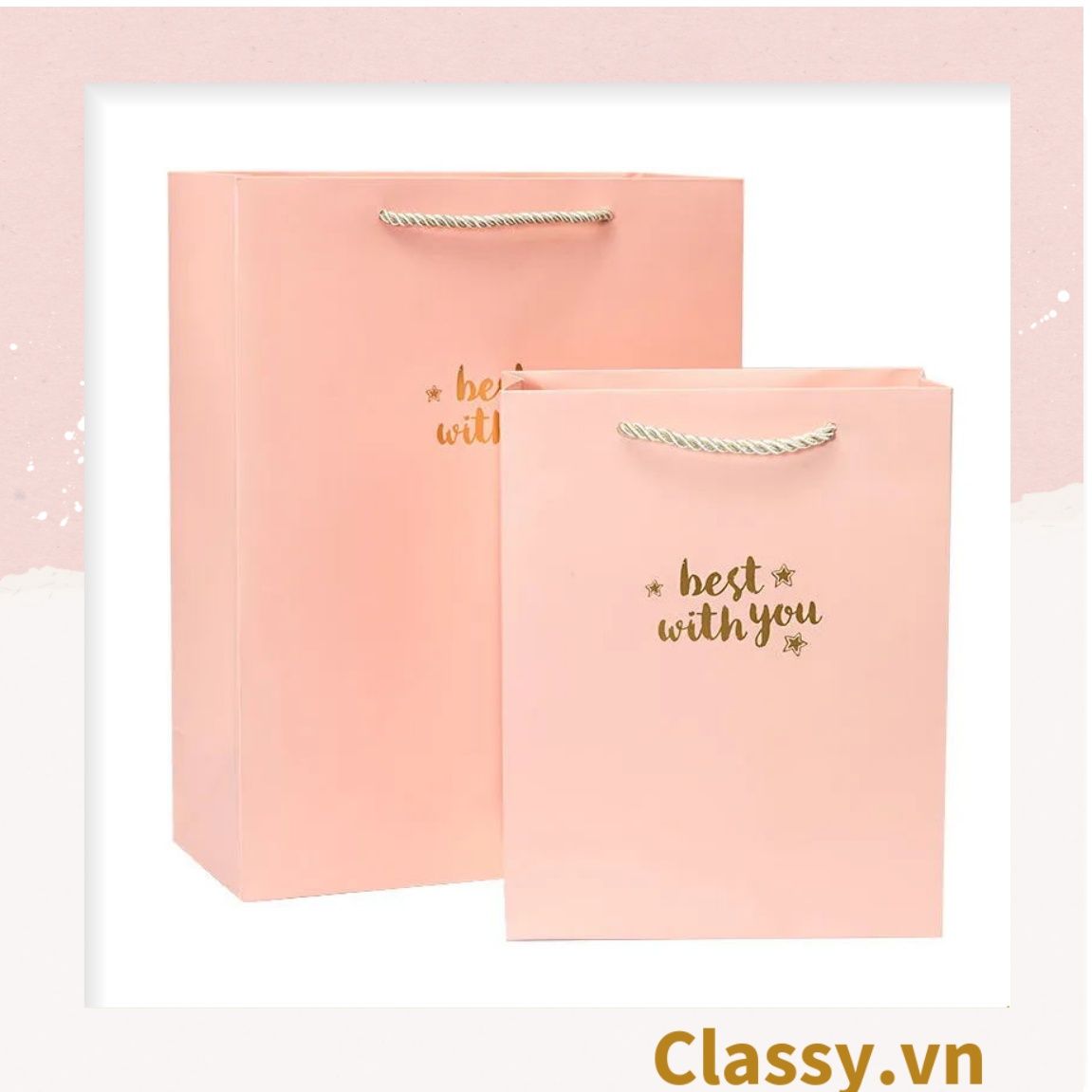 Túi giấy đựng quà tặng nhiều size đơn sắc kèm ruy băng, tối giản In chữ Thank you / Best with you sang trọng Q227