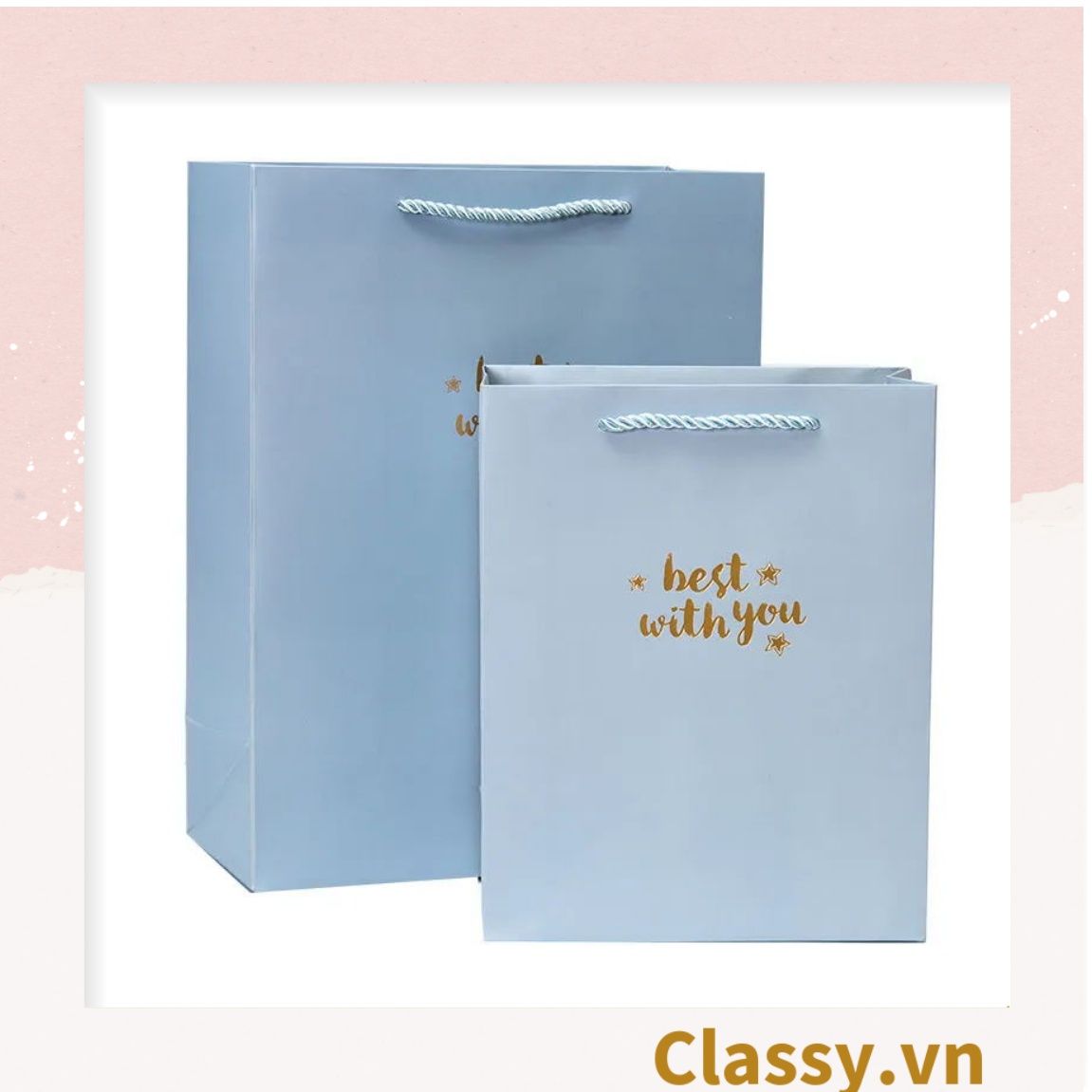 Túi giấy đựng quà tặng nhiều size đơn sắc kèm ruy băng, tối giản In chữ Thank you / Best with you sang trọng Q227