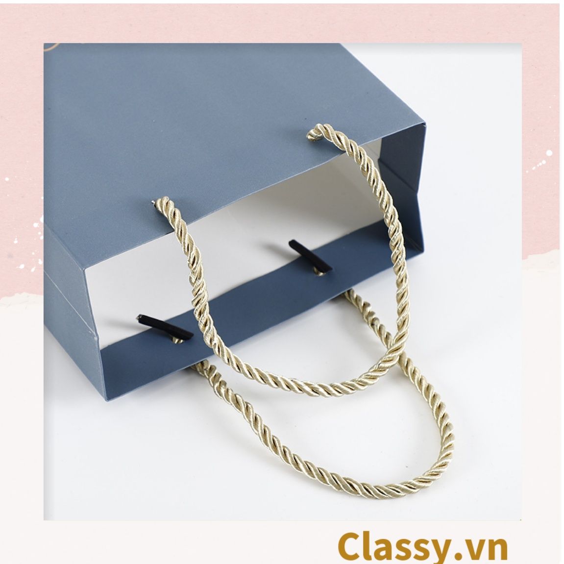 Túi giấy đựng quà tặng nhiều size đơn sắc kèm ruy băng, tối giản In chữ Thank you / Best with you sang trọng Q227