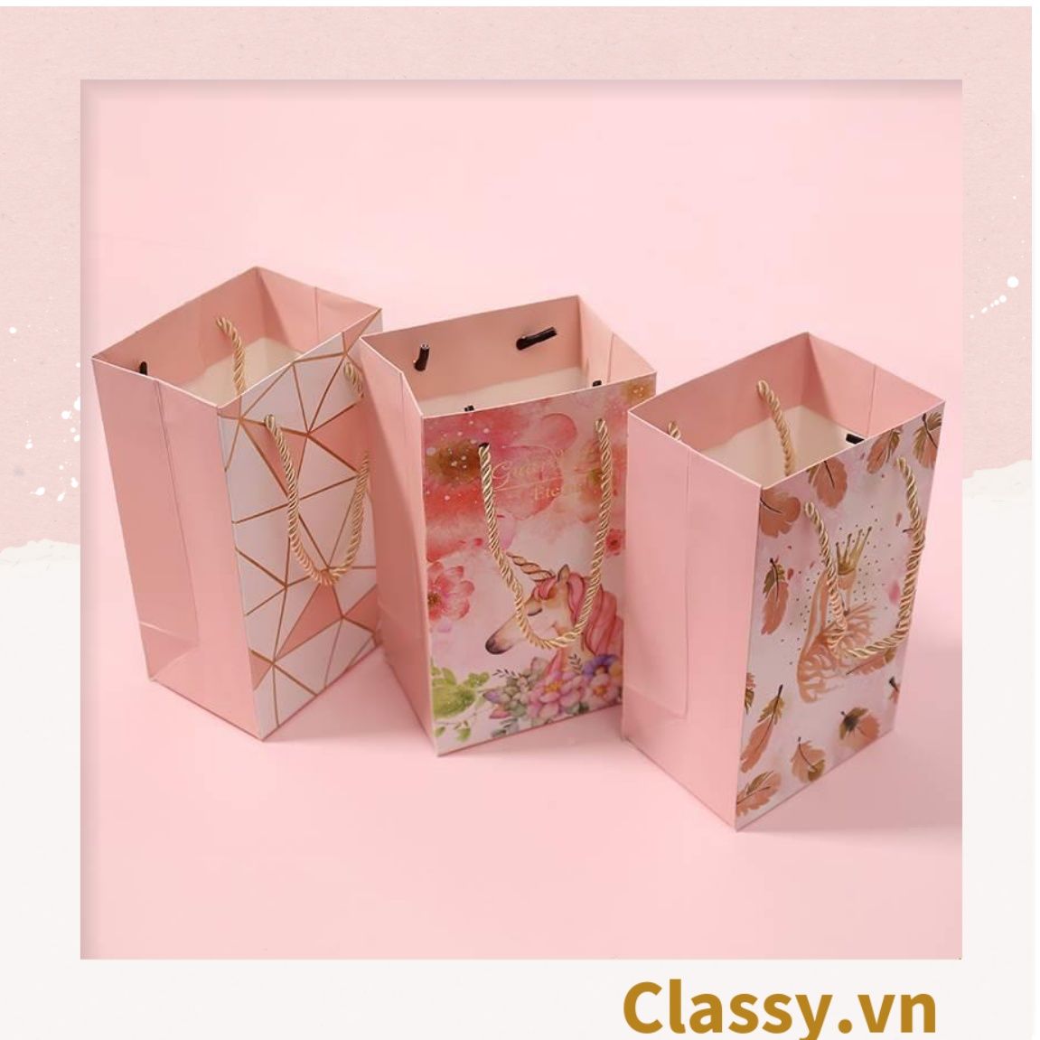 Xé lẻ Túi giấy quai xách hoặc Hộp dùng đựng đồ quà tặng trang sức, son môi, mỹ phẩm, nước hoa. hình hồng hạc, kỳ lân