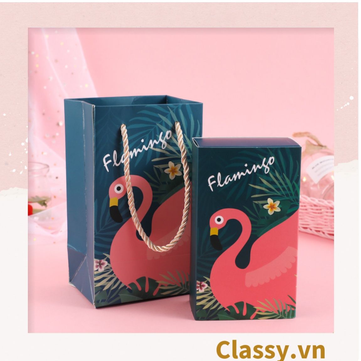 Xé lẻ Túi giấy quai xách hoặc Hộp dùng đựng đồ quà tặng trang sức, son môi, mỹ phẩm, nước hoa. hình hồng hạc, kỳ lân