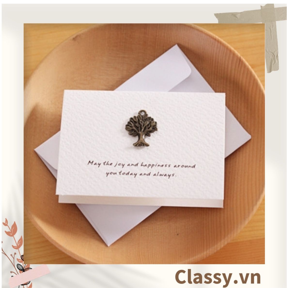 Thiệp Cổ điển Vintage gắn hình 3D, giấy art sang trọng kèm phong bì màu trắng Q254