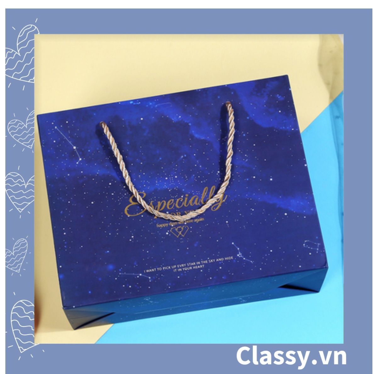 Bộ túi giấy +Hộp quà lớn quà tặng hoạ tiết cẩm thạch In chữ Especially For You phong cách châu Âu (Xé lẻ) Q264