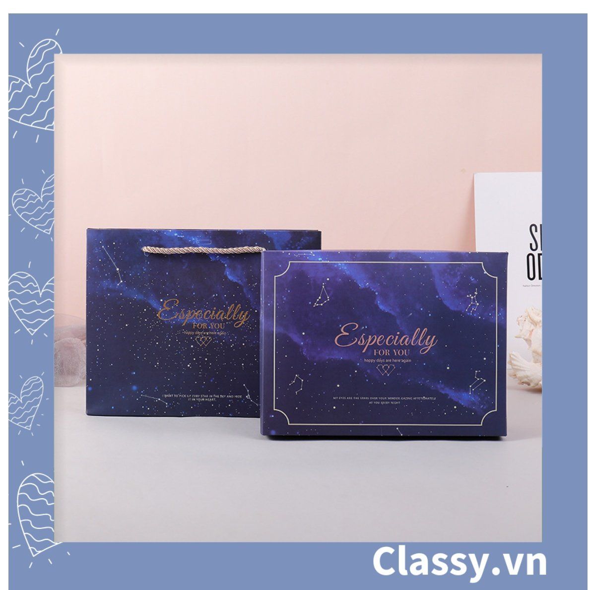 Bộ túi giấy +Hộp quà lớn quà tặng hoạ tiết cẩm thạch In chữ Especially For You phong cách châu Âu (Xé lẻ) Q264