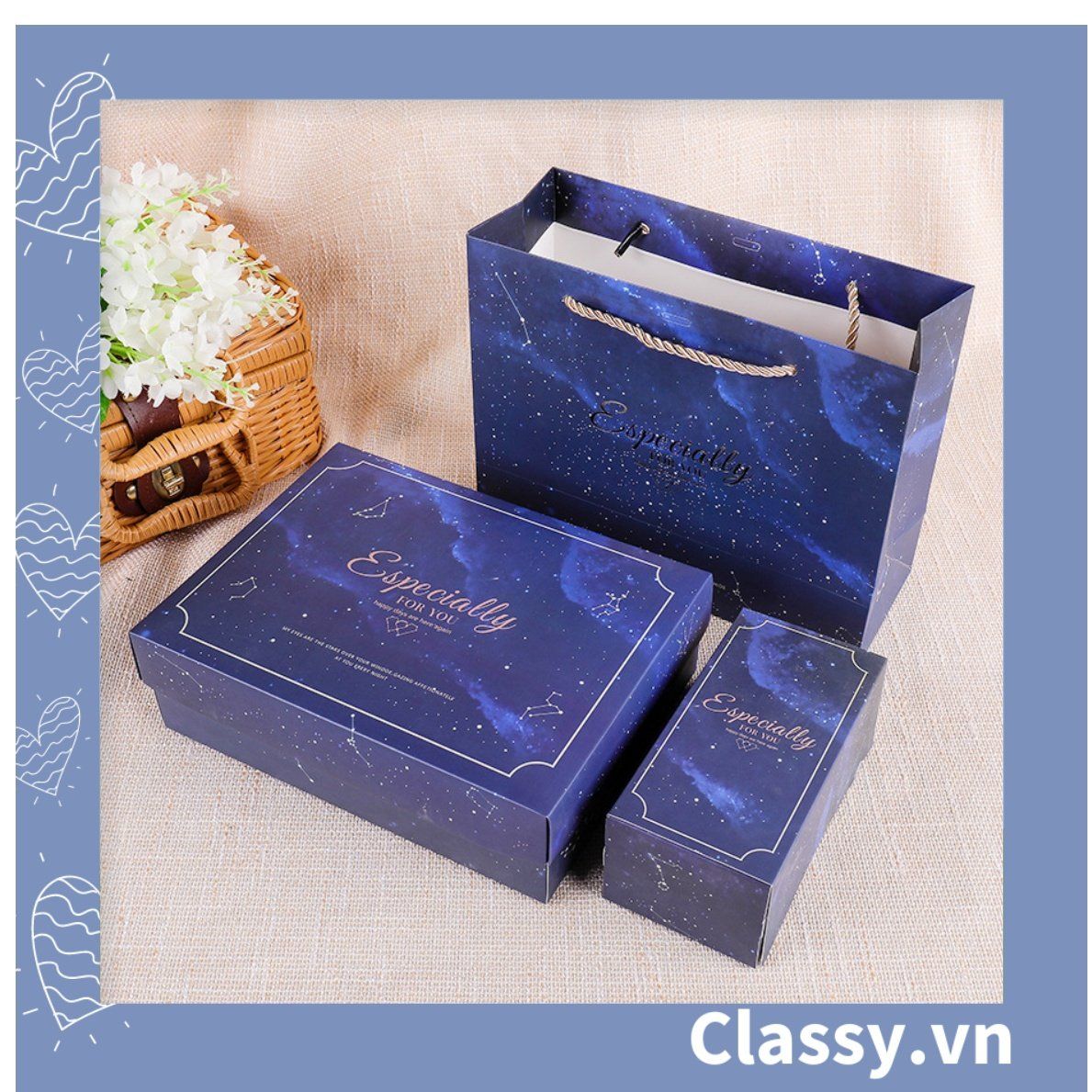 Bộ túi giấy +Hộp quà lớn quà tặng hoạ tiết cẩm thạch In chữ Especially For You phong cách châu Âu (Xé lẻ) Q264