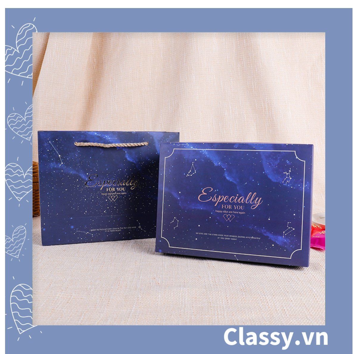 Bộ túi giấy +Hộp quà lớn quà tặng hoạ tiết cẩm thạch In chữ Especially For You phong cách châu Âu (Xé lẻ) Q264