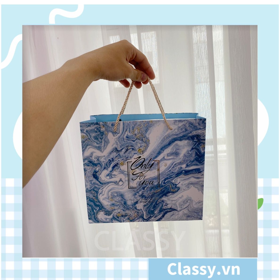 XÉ LẺ túi giấy +Hộp quà lớn +02 Hộp mini quà tặng hoạ tiết đá cẩm thạch, In chữ Only For You phong cách châu Âu Q296