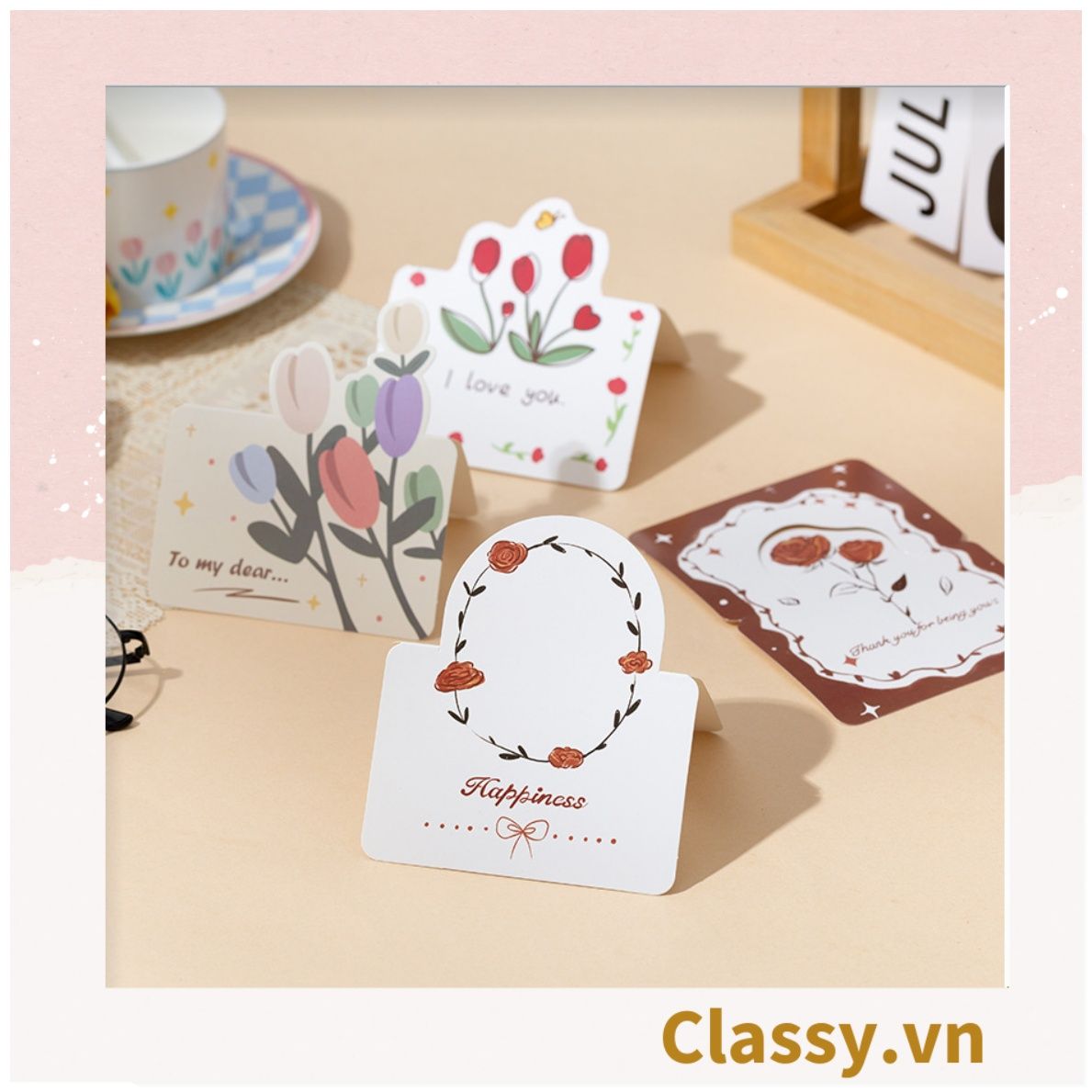 Thiệp hoa Vintage chúc mừng 8-3, 20-11, Sinh Nhật, Lễ, Tình Yêu Q300