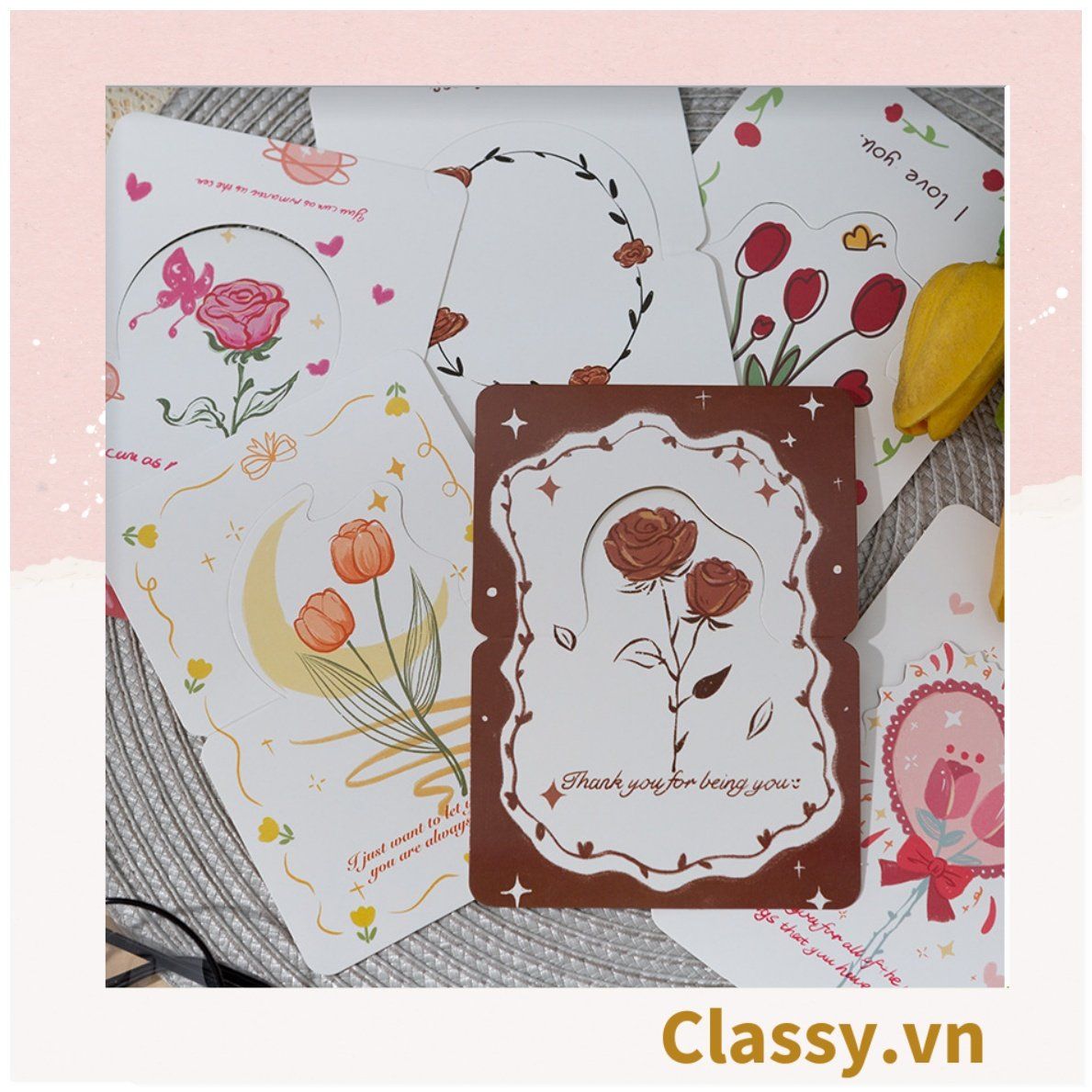 Thiệp hoa Vintage chúc mừng 8-3, 20-11, Sinh Nhật, Lễ, Tình Yêu Q300