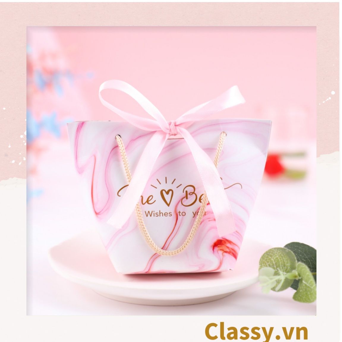 Túi giấy đựng quà thắt nơ in hình dễ thương 14 X 7 X 10 CM đựng son, trang sức, quà tặng đám cưới, lễ tết Q301