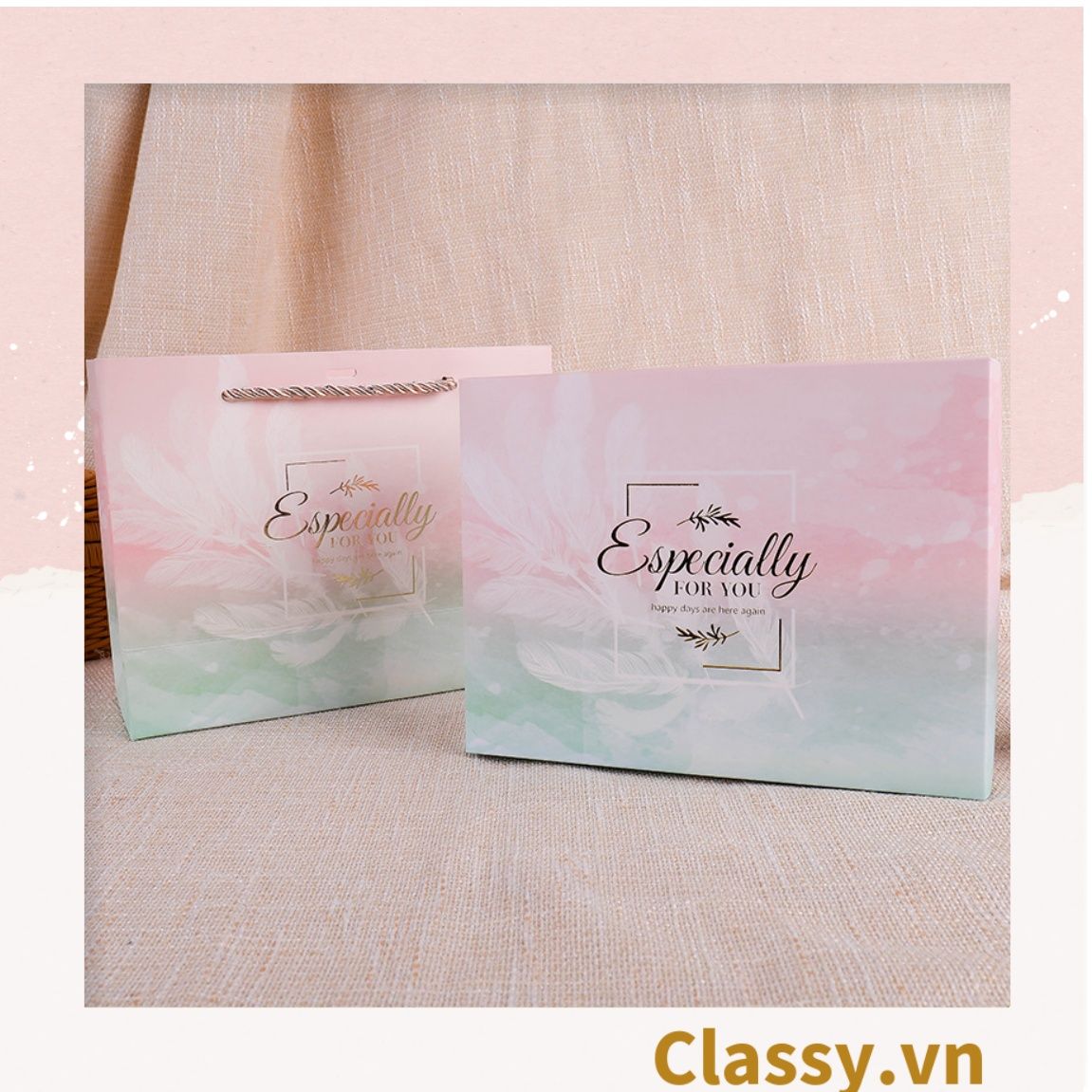 XÉ LẺ túi giấy +Hộp quà lớn quà tặng hoạ tiết đá cẩm thạch, In chữ Especially For You phong cách châu ÂU
