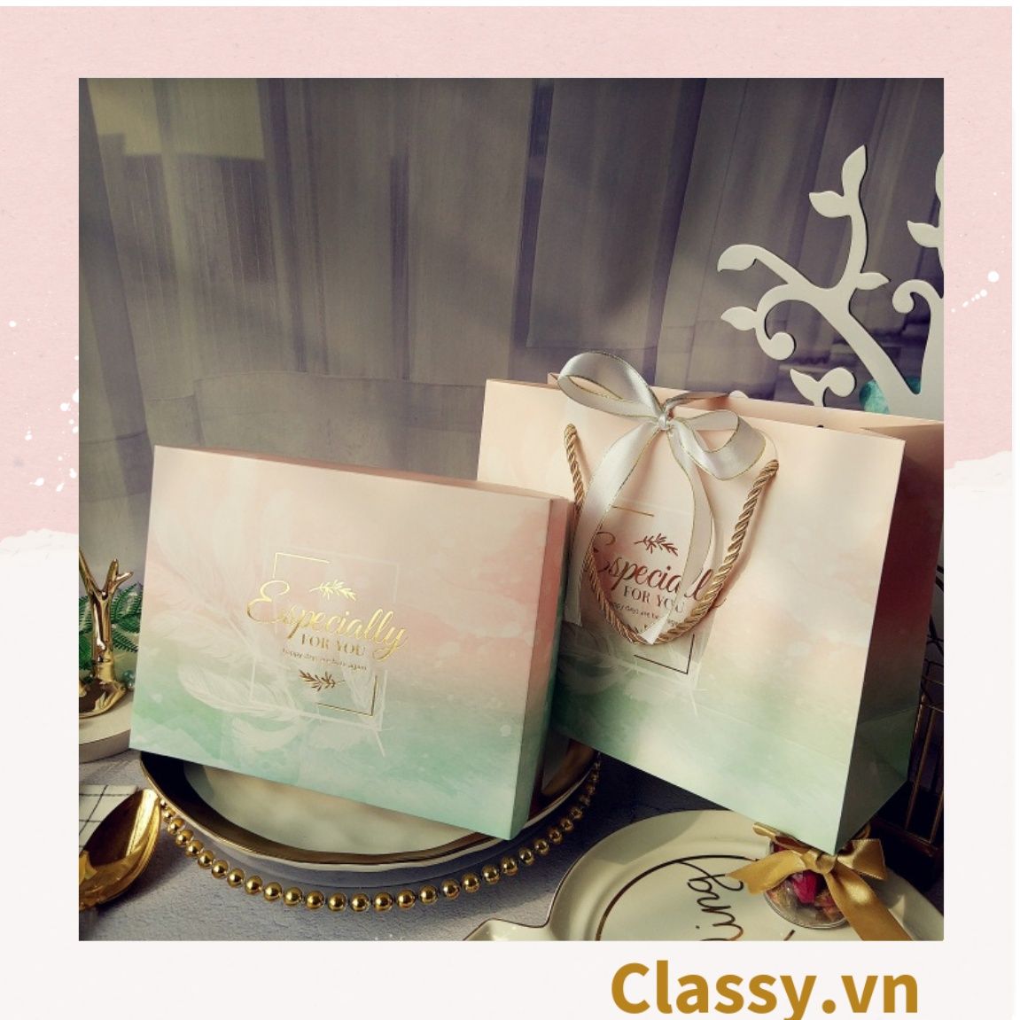 XÉ LẺ túi giấy +Hộp quà lớn quà tặng hoạ tiết đá cẩm thạch, In chữ Especially For You phong cách châu ÂU