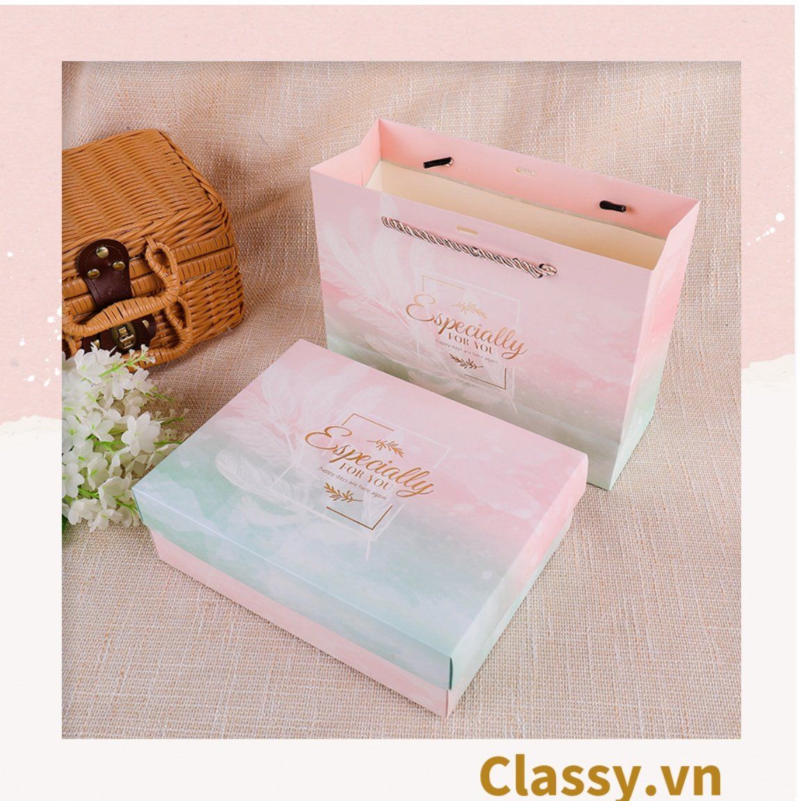 XÉ LẺ túi giấy +Hộp quà lớn quà tặng hoạ tiết đá cẩm thạch, In chữ Especially For You phong cách châu ÂU