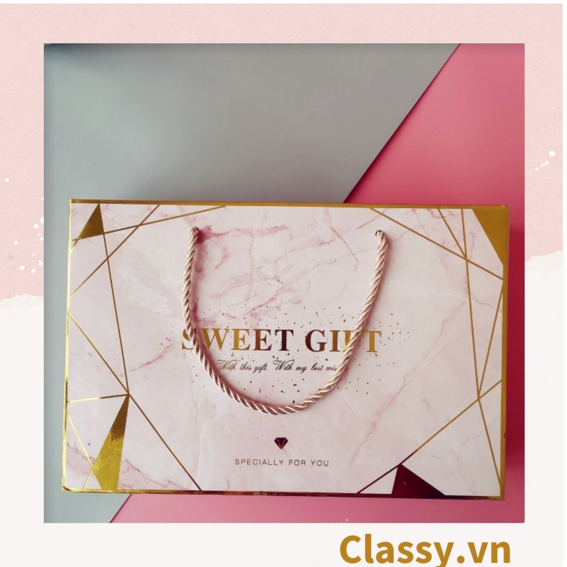 XÉ LẺ Bộ túi giấy +Hộp quà 26 * 16 * 5,5cm đựng quà, In chữ Sweet Gift phong cách châu Âu