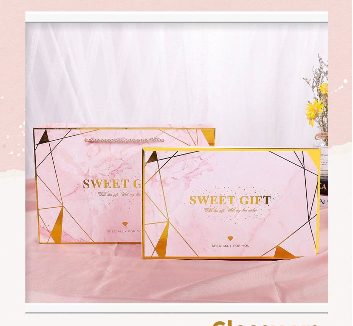 XÉ LẺ Bộ túi giấy +Hộp quà 26 * 16 * 5,5cm đựng quà, In chữ Sweet Gift phong cách châu Âu
