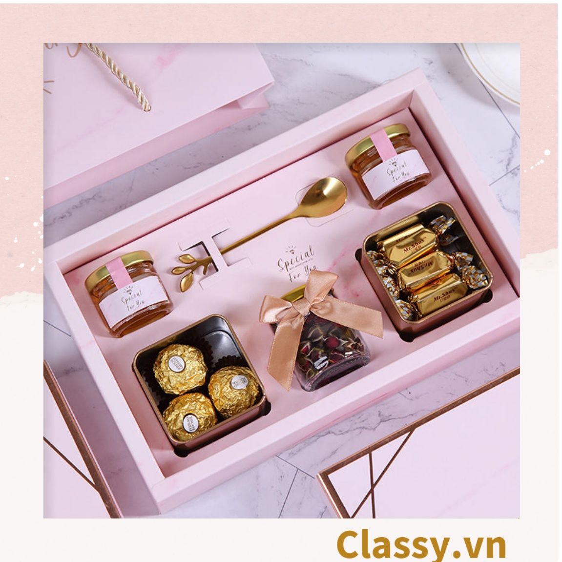 XÉ LẺ Bộ túi giấy +Hộp quà 26 * 16 * 5,5cm đựng quà, In chữ Sweet Gift phong cách châu Âu