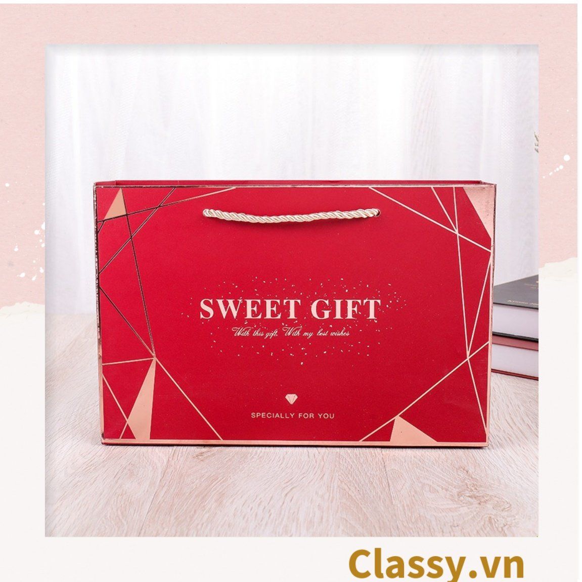XÉ LẺ Bộ túi giấy +Hộp quà 26 * 16 * 5,5cm đựng quà, In chữ Sweet Gift phong cách châu Âu