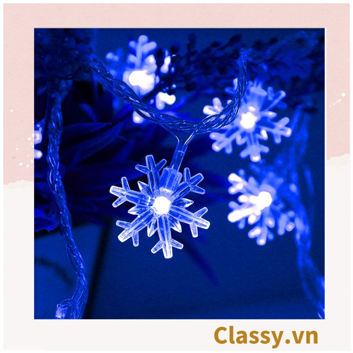  Đèn LED 20 bóng, dài 3 Mét hình Bông Tuyết trang trí phòng ngủ, tiệc tùng, đi cắm trại với ánh sáng lung linh ấm áp hộp pin USB dây đèn Giáng sinh Q417 