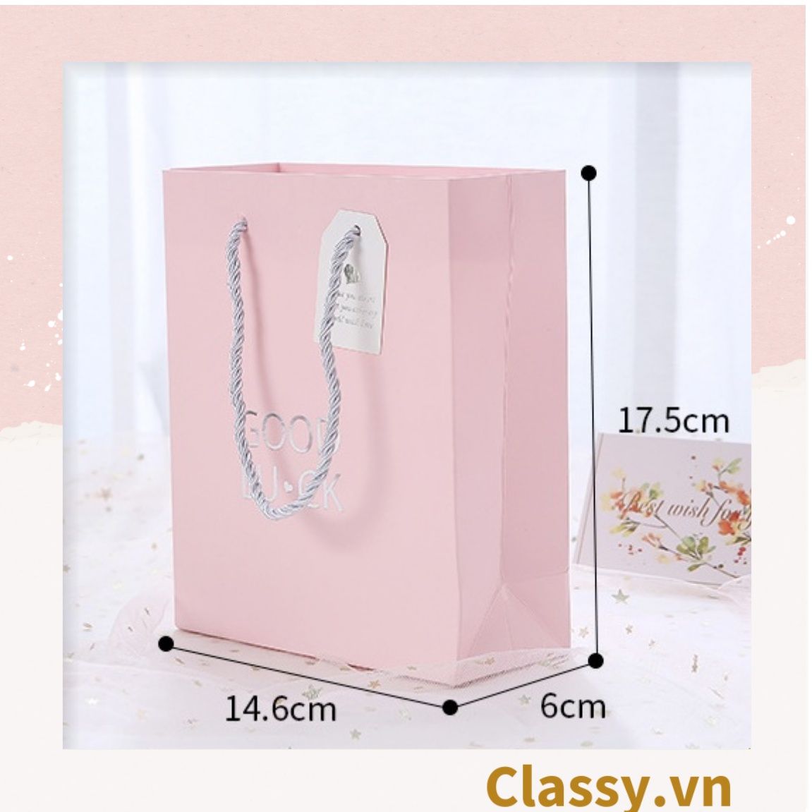 Hộp đựng quà tặng gắn nơ và tag chúc mừng, đựng son môi, nước hoa, sô cô la, trang sức