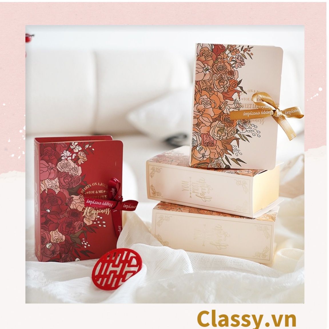 Hộp giấy đựng quà tặng gắn ruy băng Happy Every, đựng son môi, nước hoa, sô cô la Q496