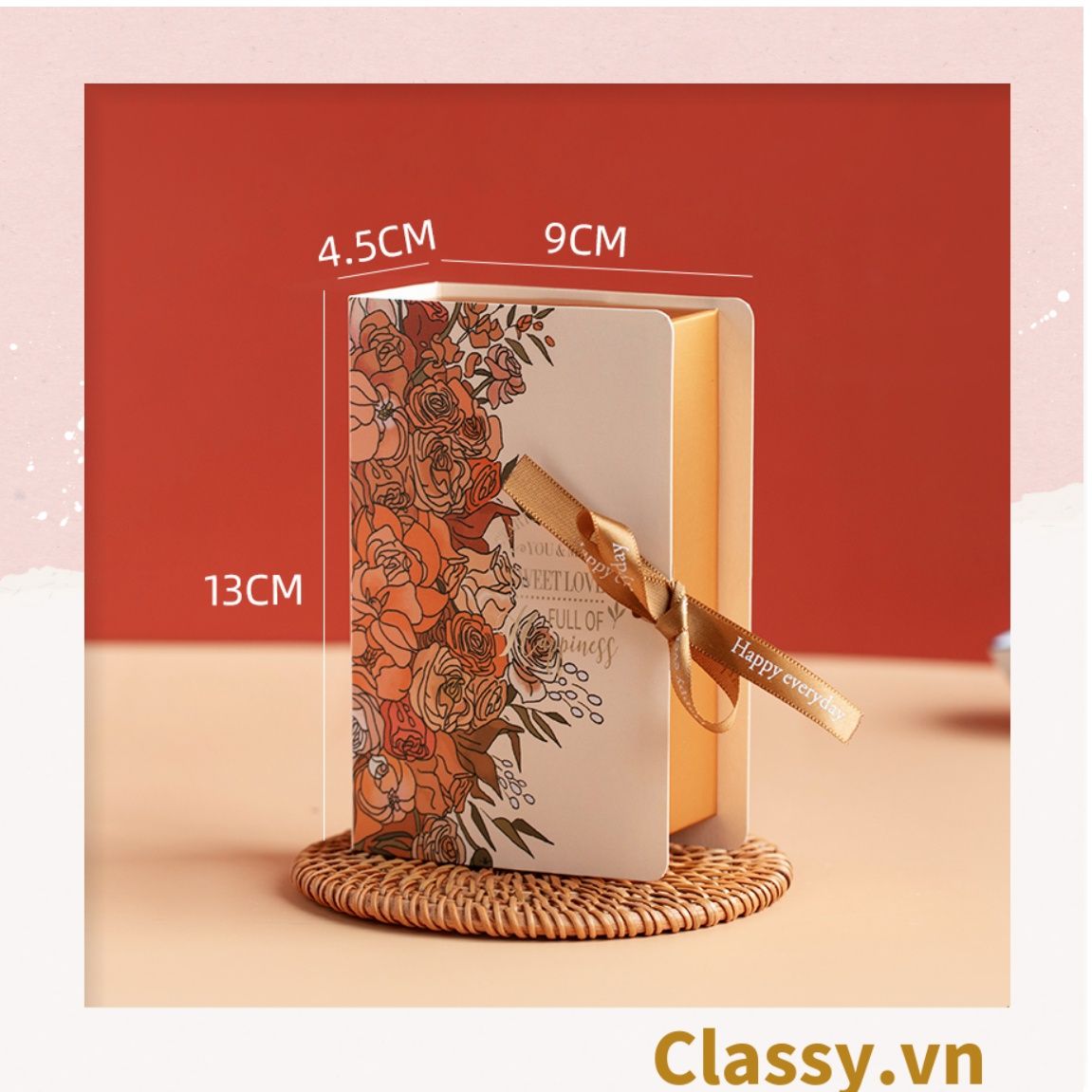 Hộp giấy đựng quà tặng gắn ruy băng Happy Every, đựng son môi, nước hoa, sô cô la Q496