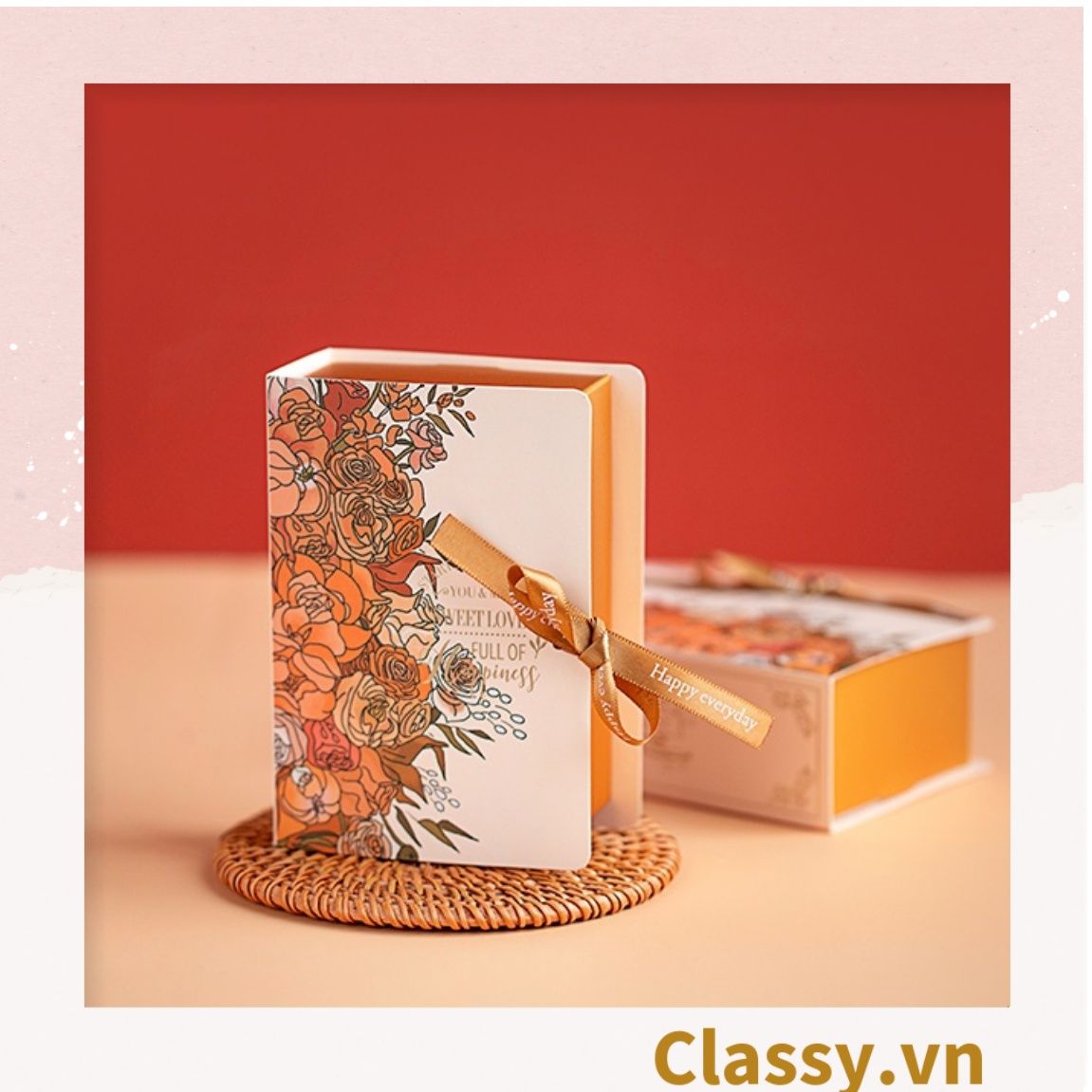 Hộp giấy đựng quà tặng gắn ruy băng Happy Every, đựng son môi, nước hoa, sô cô la Q496