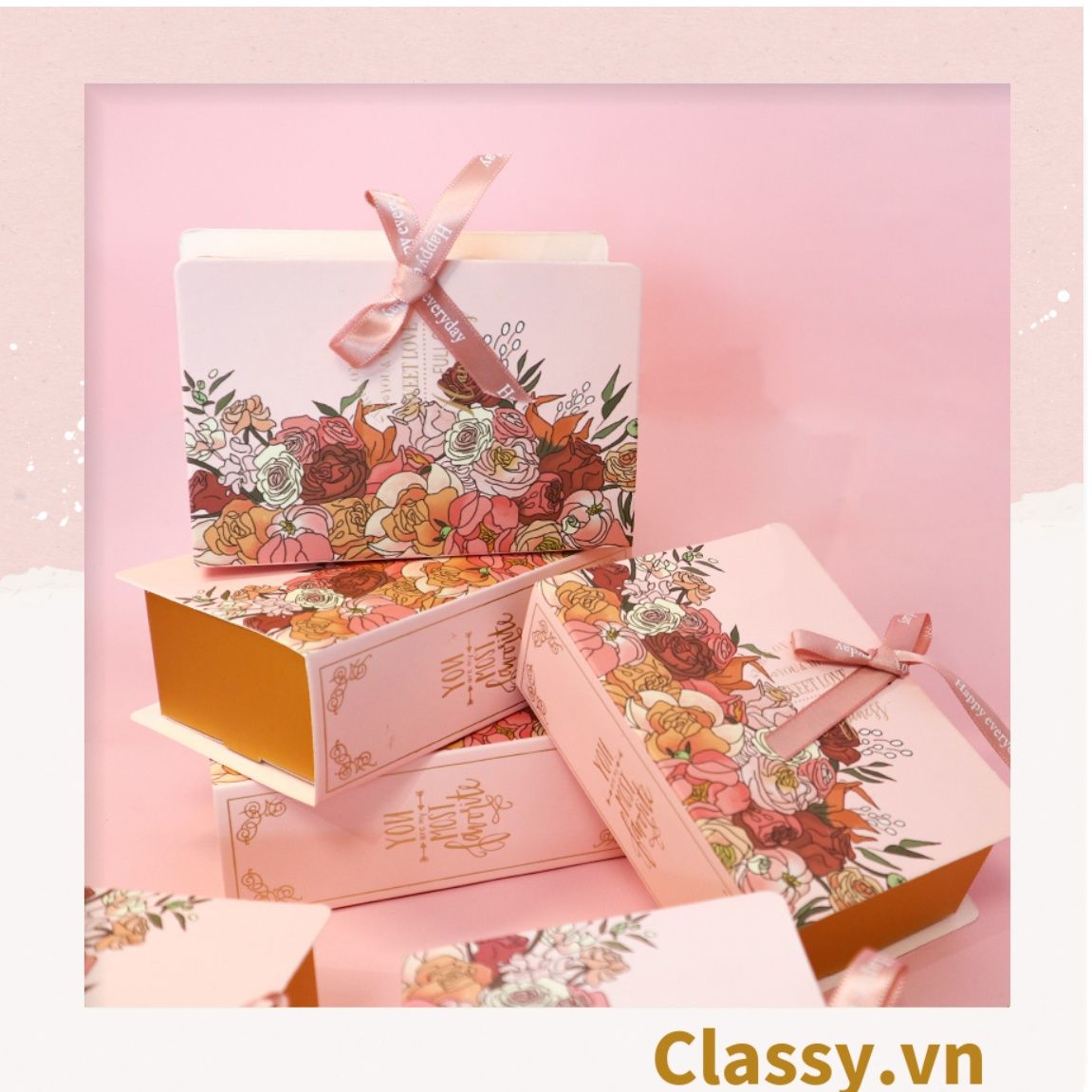 Hộp giấy đựng quà tặng gắn ruy băng Happy Every, đựng son môi, nước hoa, sô cô la Q496