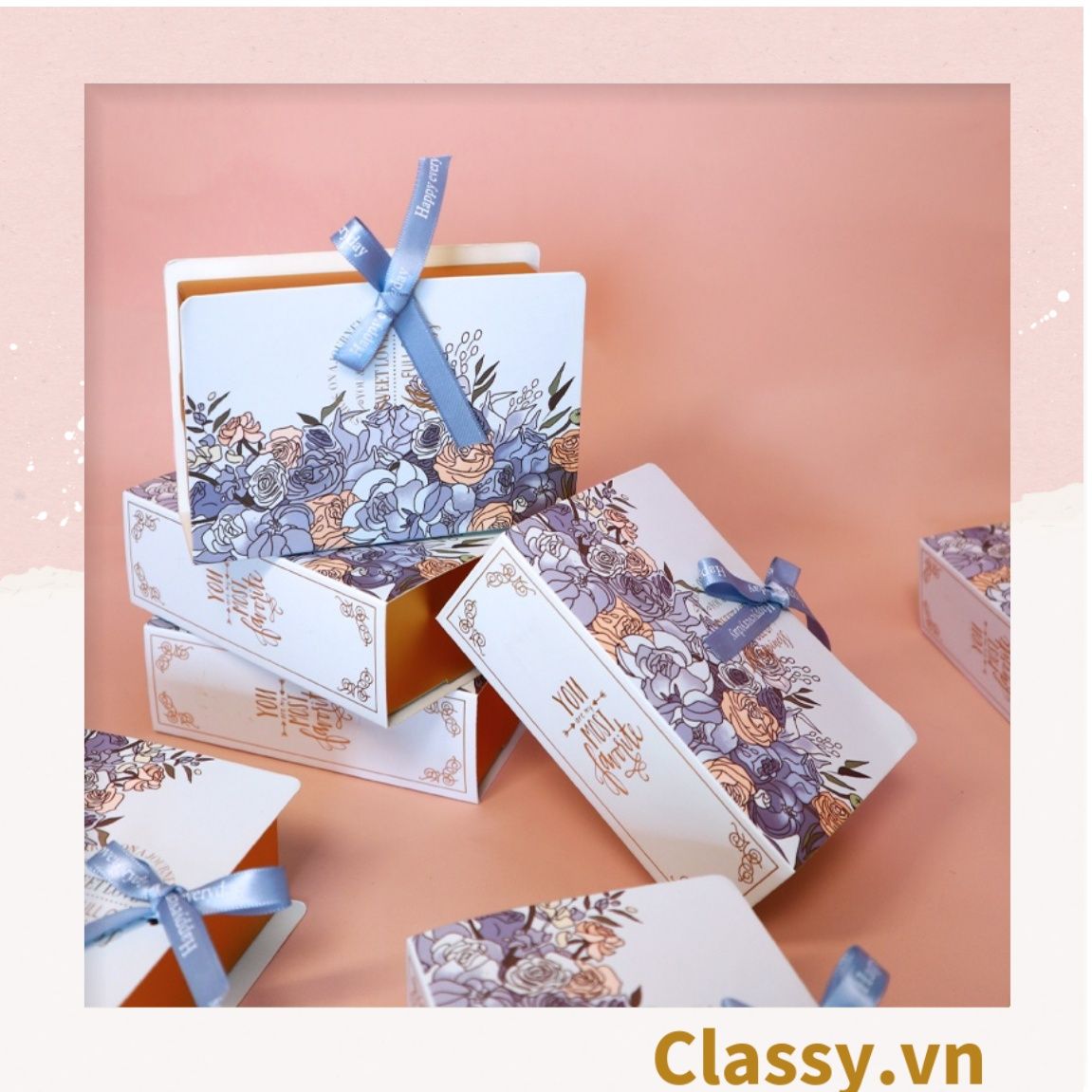 Hộp giấy đựng quà tặng gắn ruy băng Happy Every, đựng son môi, nước hoa, sô cô la Q496