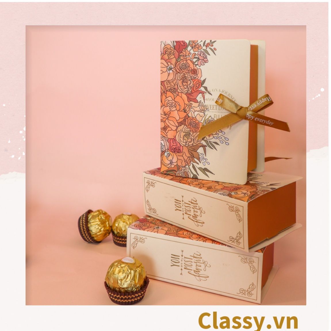 Hộp giấy đựng quà tặng gắn ruy băng Happy Every, đựng son môi, nước hoa, sô cô la Q496